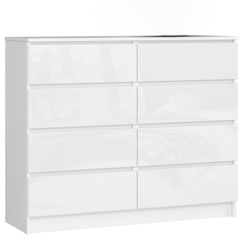 KOMODA K 120 cm 8 SZUFLAD AKRYL BIAŁA WYSOKI POŁYSK