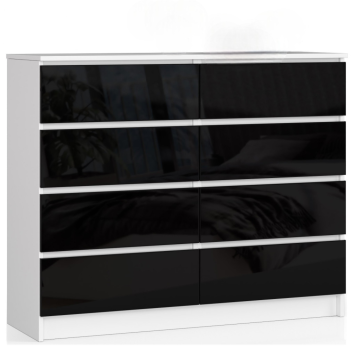 KOMODA K 120 cm 8 SZUFLAD AKRYL CZARNY WYSOKI POŁYSK