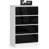 Commode LOLA 4 Tiroirs 60x99x40 cm Blanc Noir Brillant