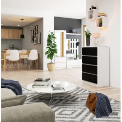 Commode LOLA 4 Tiroirs 60x99x40 cm Blanc Noir Brillant