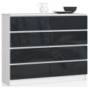 Buffet Blanc LOUISA 8 Tiroirs Façade Gris Brillant 120x40x99 Cm