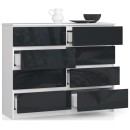Buffet Blanc LOUISA 8 Tiroirs Façade Gris Brillant 120x40x99 Cm