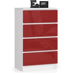 Commode LOLA 4 Tiroirs 60x99x40 cm Blanc rouge Brillant