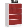 Commode LOLA 4 Tiroirs 60x99x40 cm Blanc rouge Brillant