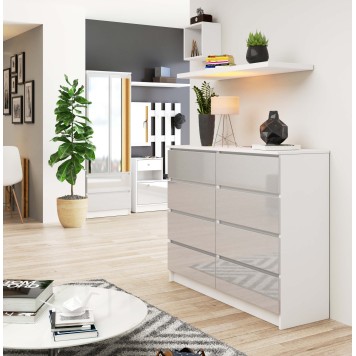 KOMODA K 120 cm 8 SZUFLAD AKRYL METALIK WYSOKI POŁYSK