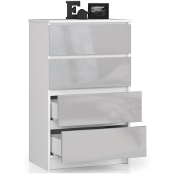 Commode LOLA 4 Tiroirs 60x99x40 cm Blanc gris brillant