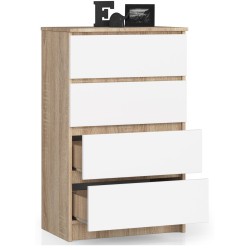KOMODA K 60 cm 4 SZUFLADY SONOMA / BIAŁA