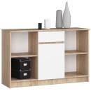 Commode ARONA 120 cm Bois 1 porte 1 tiroir façade Blanc 6 étagères 120x40x77 cm
