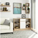 Commode ARONA 120 cm Bois 1 porte 1 tiroir façade Blanc 6 étagères 120x40x77 cm