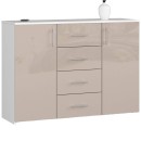 Commode Buffet MARUS 4 tiroirs 2 portes 110 x 35 x 80 cm Blanc Facade capuccino brillant