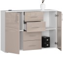 Commode Buffet MARUS 4 tiroirs 2 portes 110 x 35 x 80 cm Blanc Facade capuccino brillant