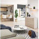Commode Buffet MARUS 4 tiroirs 2 portes 110 x 35 x 80 cm Blanc Facade capuccino brillant