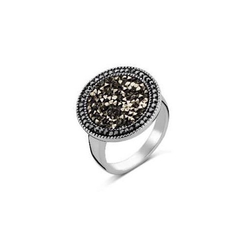 Victoria Silver-colored ring with black stone