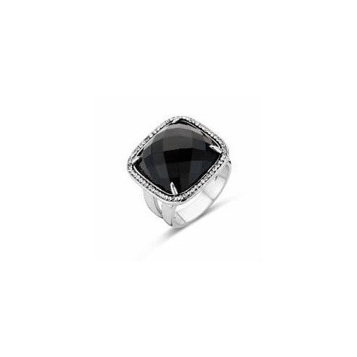 Victoria Silver-colored black stone ring