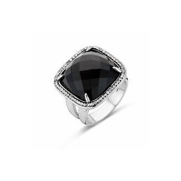 Victoria Silver-colored black stone ring