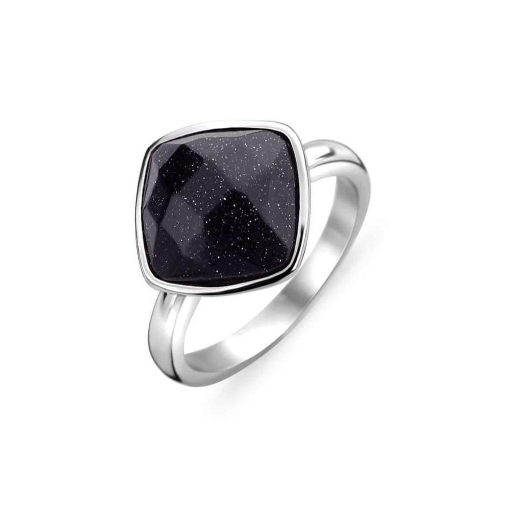Victoria Silver-colored ring with black stone