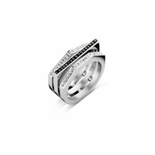 Victoria Silver-colored ring with black and white stones