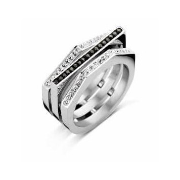 Victoria Silver-colored ring with black and white stones