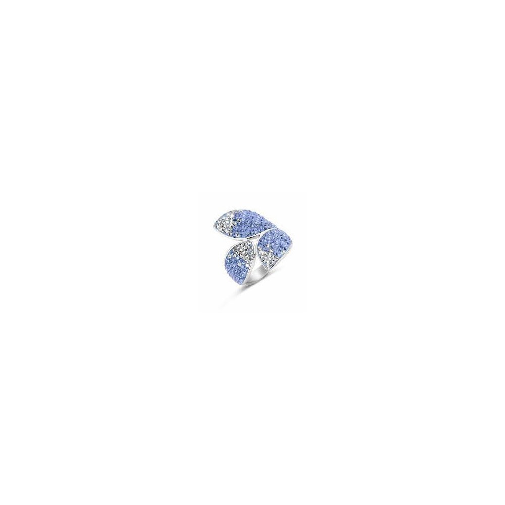 Victoria Silver colored petal ring with blue and white stones
