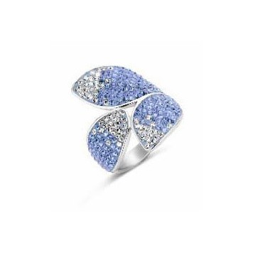 Victoria Silver colored petal ring with blue and white stones