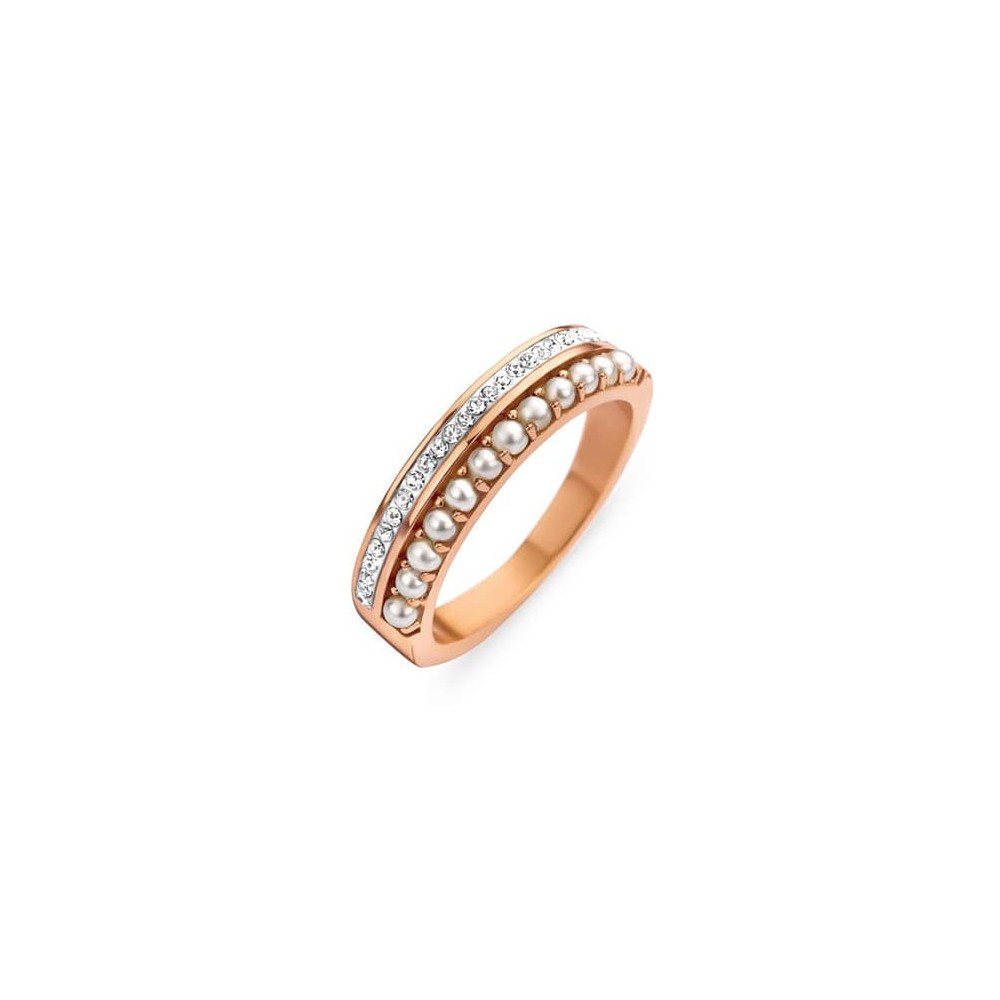 Victoria Rose gold colored ring with white stones and pearls