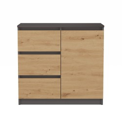 Commode NALA 1 porte 3 tiroirs 80x40X75 cm Marron Gris