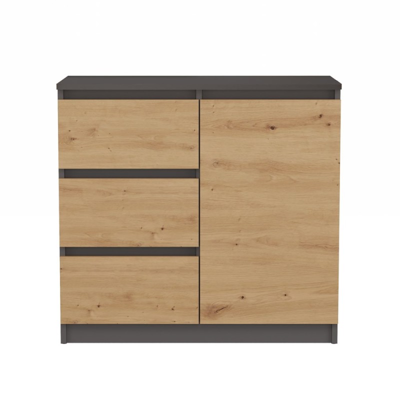 Commode NALA 1 porte 3 tiroirs 80x40X75 cm Marron Gris Commode NALA 1 porte 3 tiroirs 80x40X75 cm Marron Gris