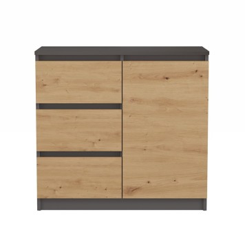 Commode NALA 1 porte 3 tiroirs 80x40X75 cm Marron Gris