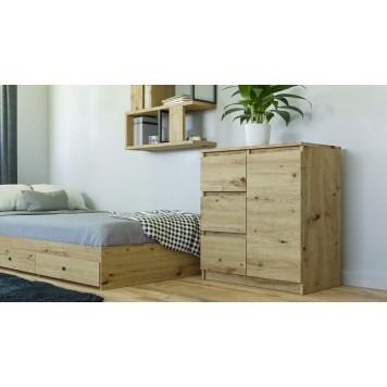 Commode NALA 1 porte 3 tiroirs 80x40X75 cm Bois naturel