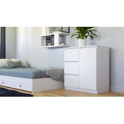 Commode NALA 1 porte 3 tiroirs 80x40X75 cm Blanc