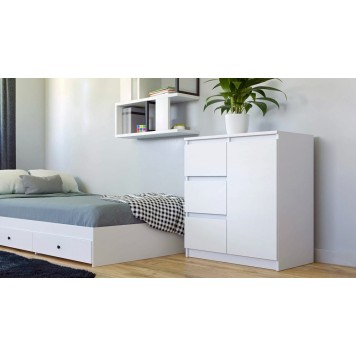 Commode NALA 1 porte 3 tiroirs 80x40X75 cm Blanc