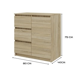 Commode NALA 1 porte 3 tiroirs 80x40X75 cm Bois naturel