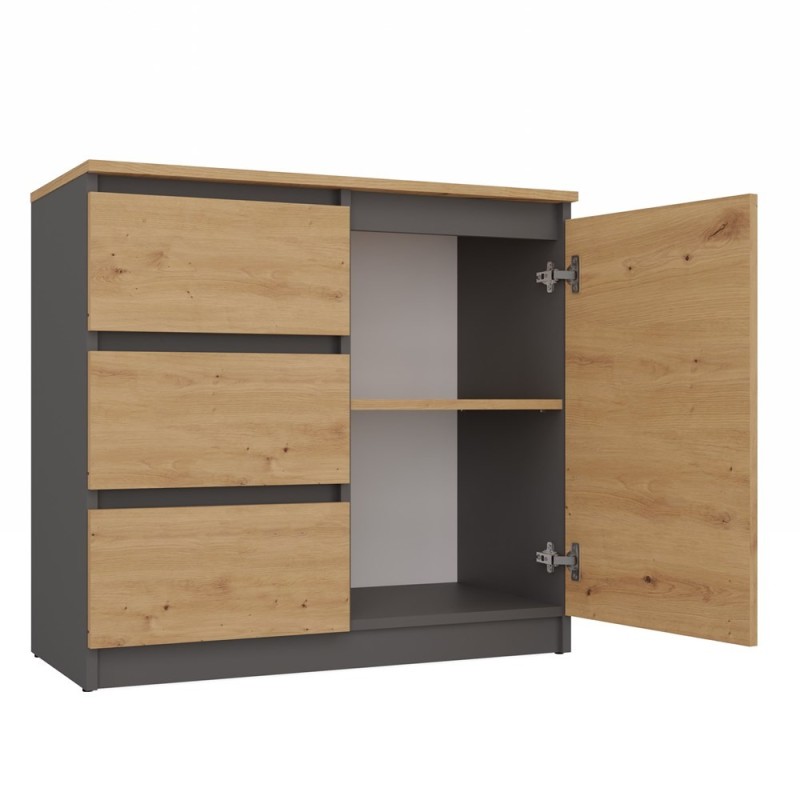 Commode NALA 1 porte 3 tiroirs 80x40X75 cm Bois naturel Anthracite Commode NALA 1 porte 3 tiroirs 80x40X75 cm Bois naturel Anthracite