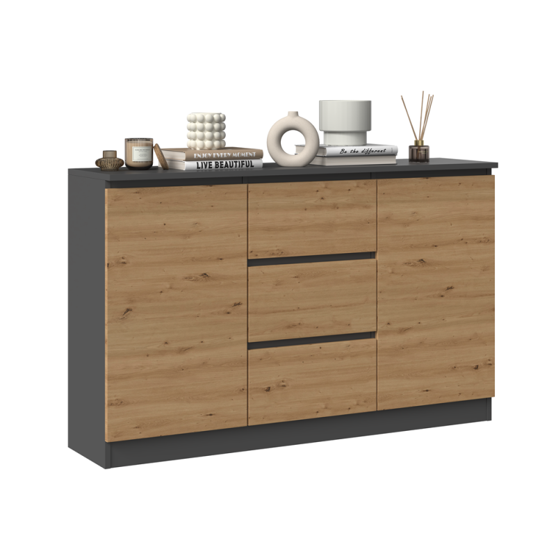 Commode LIAM 120X40X75 cm 2 portes 3 tiroirs Marron anthracite Commode LIAM 120X40X75 cm 2 portes 3 tiroirs Marron anthracite