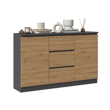 Commode LIAM 120X40X75 cm 2 portes 3 tiroirs Marron anthracite