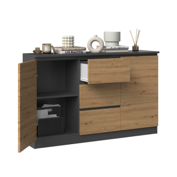 Commode LIAM 120X40X75 cm 2 portes 3 tiroirs Marron anthracite