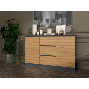 Commode LIAM 120X40X75 cm 2 portes 3 tiroirs Marron anthracite