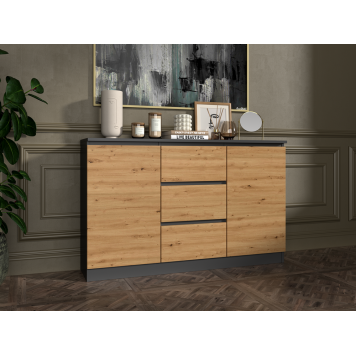 Commode LIAM 120X40X75 cm 2 portes 3 tiroirs Marron anthracite