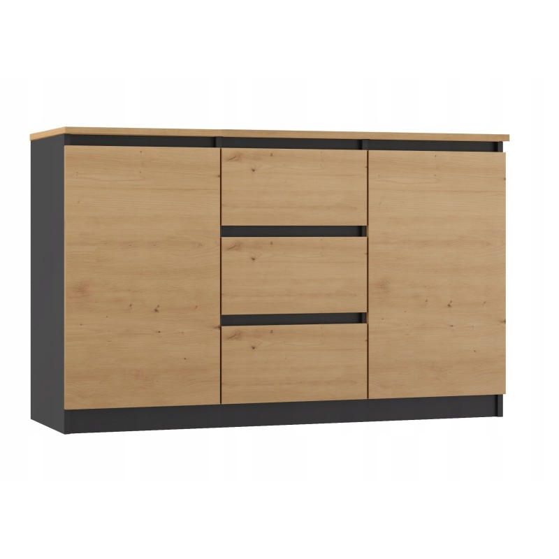 Commode LIAM 120X40X75 cm 2 portes 3 tiroirs Bois naturel Gris Commode LIAM 120X40X75 cm 2 portes 3 tiroirs Bois naturel Gris