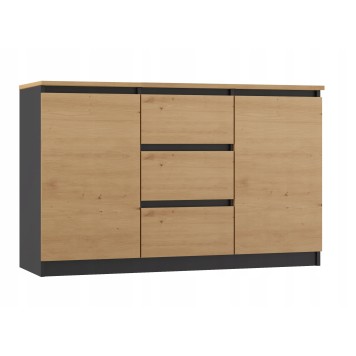 Commode LIAM 120X40X75 cm 2 portes 3 tiroirs  Bois naturel Gris