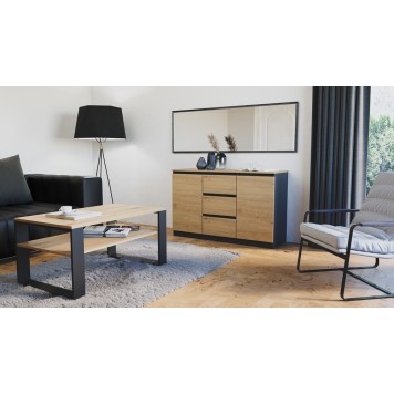 Commode LIAM 120X40X75 cm 2 portes 3 tiroirs  Bois naturel Gris