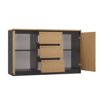 Commode LIAM 120X40X75 cm 2 portes 3 tiroirs  Bois naturel Gris