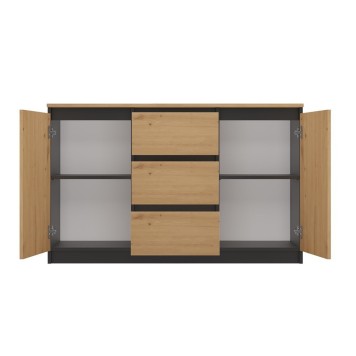 Commode LIAM 120X40X75 cm 2 portes 3 tiroirs  Bois naturel Gris