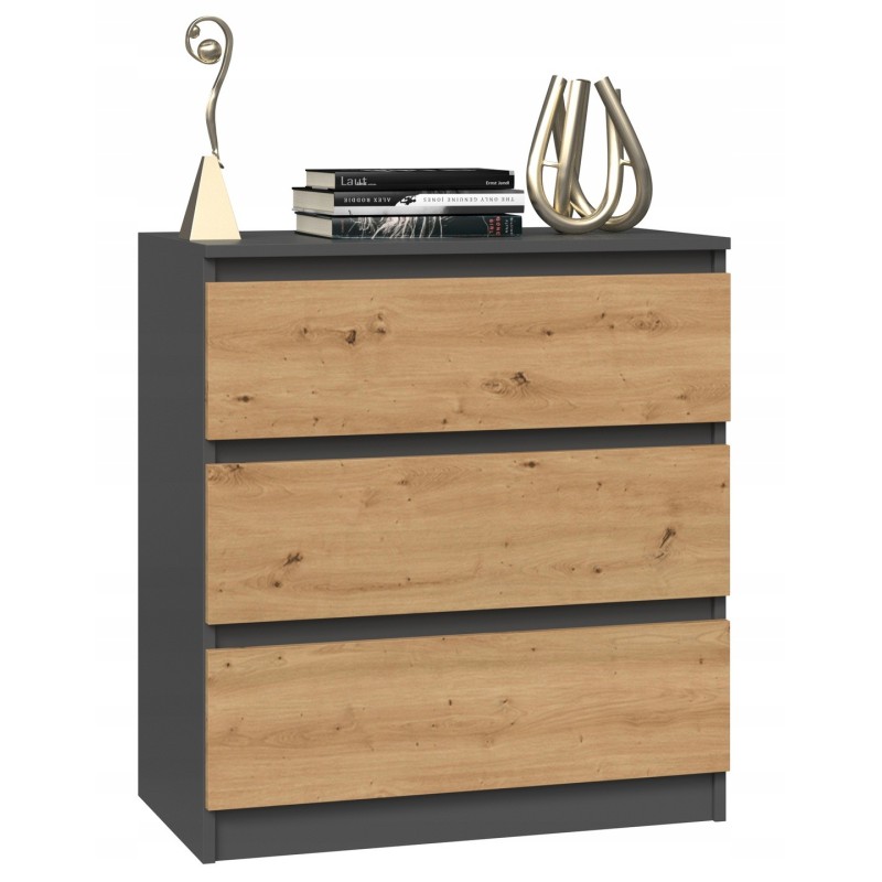 Commode ISIDOR 3 tiroirs 70x40x75 cm Anthracite - Chêne Artisan Commode ISIDOR 3 tiroirs 70x40x75 cm Anthracite - Chêne Artisan