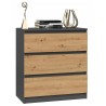 Commode ISIDOR 3 tiroirs  70x40x75 cm Anthracite - Chêne Artisan