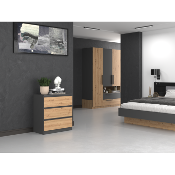 Commode ISIDOR 3 tiroirs  70x40x75 cm Anthracite - Chêne Artisan