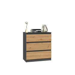 Commode ISIDOR 3 tiroirs  70x40x75 cm Anthracite - Chêne Artisan
