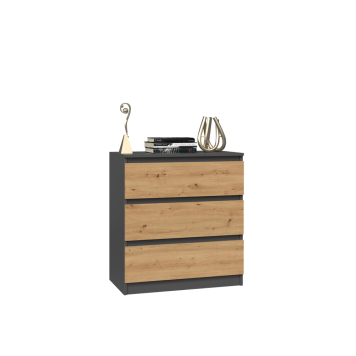 Commode ISIDOR 3 tiroirs  70x40x75 cm Anthracite - Chêne Artisan