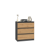 Commode ISIDOR 3 tiroirs  70x40x75 cm Anthracite - Chêne Artisan