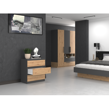 Commode ISIDOR 3 tiroirs  70x40x75 cm Anthracite - Chêne Artisan